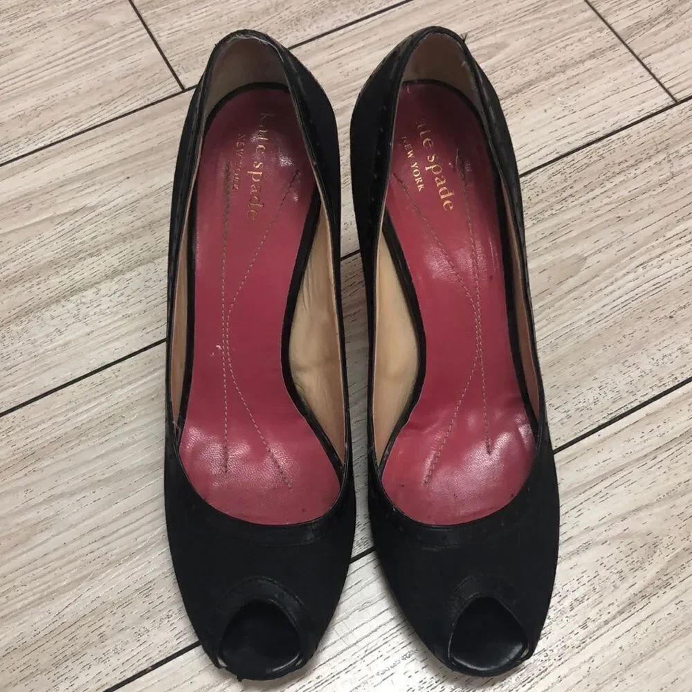 Kate Spade peep toe black pumps. Made in Italy 7.5